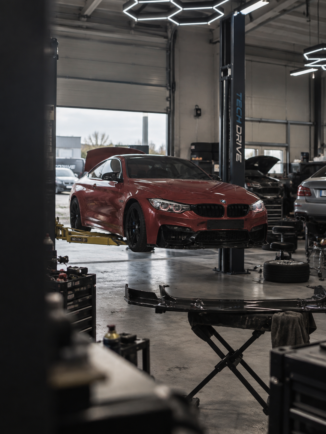 Modified BMW M4 in the TECH DRIVE workshop